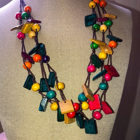 Multicolor Wooden & Beaded Layered Necklace - Picture 3 of 3
